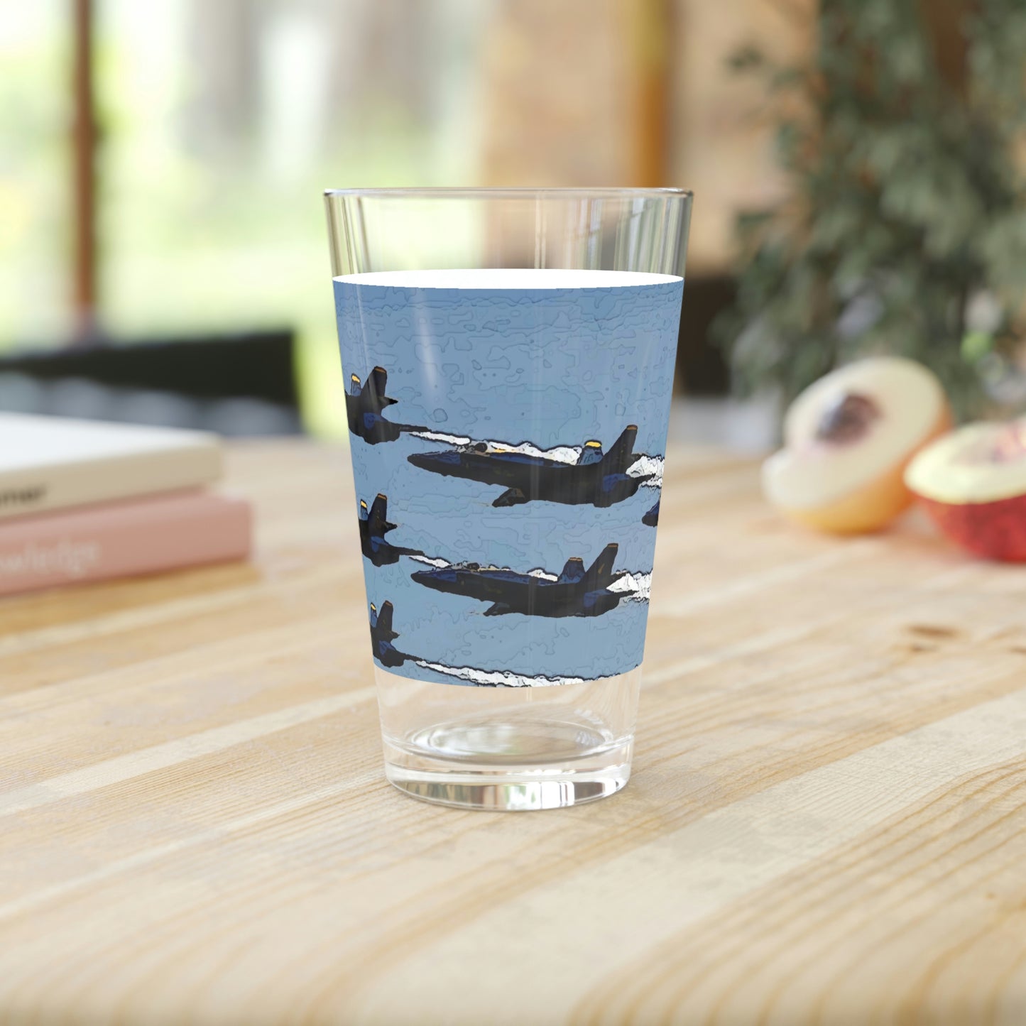 Pint Glass, 16oz ... Seattle Seafair ..."Blue Angels Run Over Lake Washington" ... Circa Mid 1980's ... Dr FJ Holt ... Original Works ...