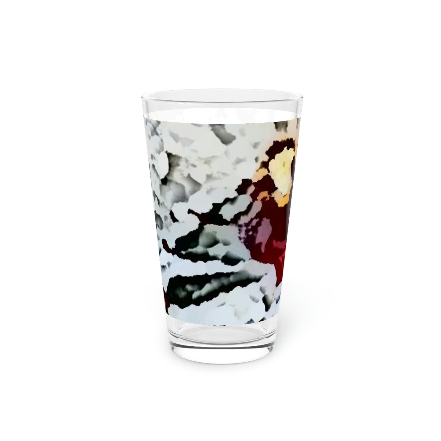 Pint Glass, 16oz ... "A Friendly Flower" ... Pointsettia 'Pointing' ... Original Works ... (Supplied Photograph) ...