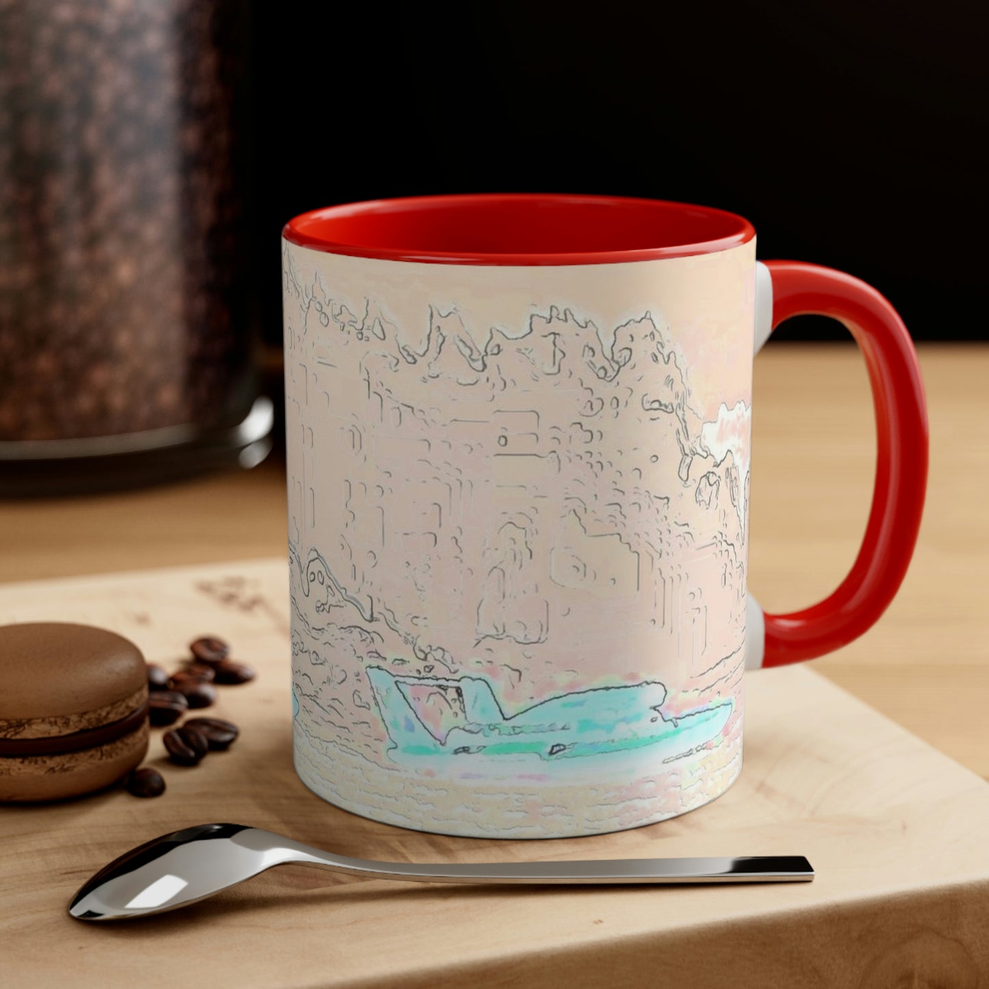 Accent Coffee Mug, 11oz ... Seattle Columbia Cup On Lake Washington ... "Dave Wilcox Heads For The Win" ... Associate Gift-Photo ... Original Works ...