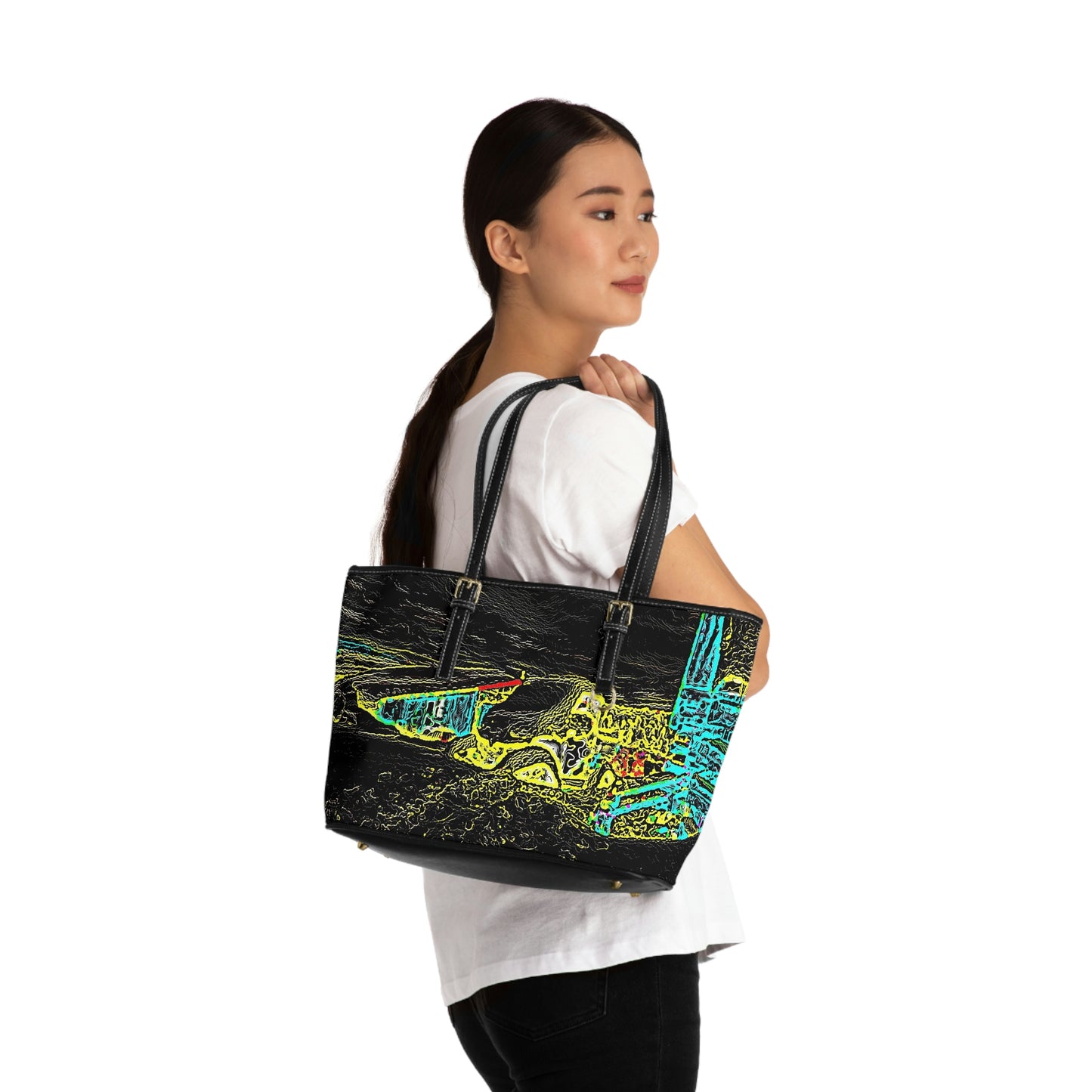 PU Leather Shoulder Bag ... "Snow Vehicle In Snow Storm At-Rest" ... Circa 12Mar23 ... Central Idaho ... 18-Hours Rendering Time: Original Works ...