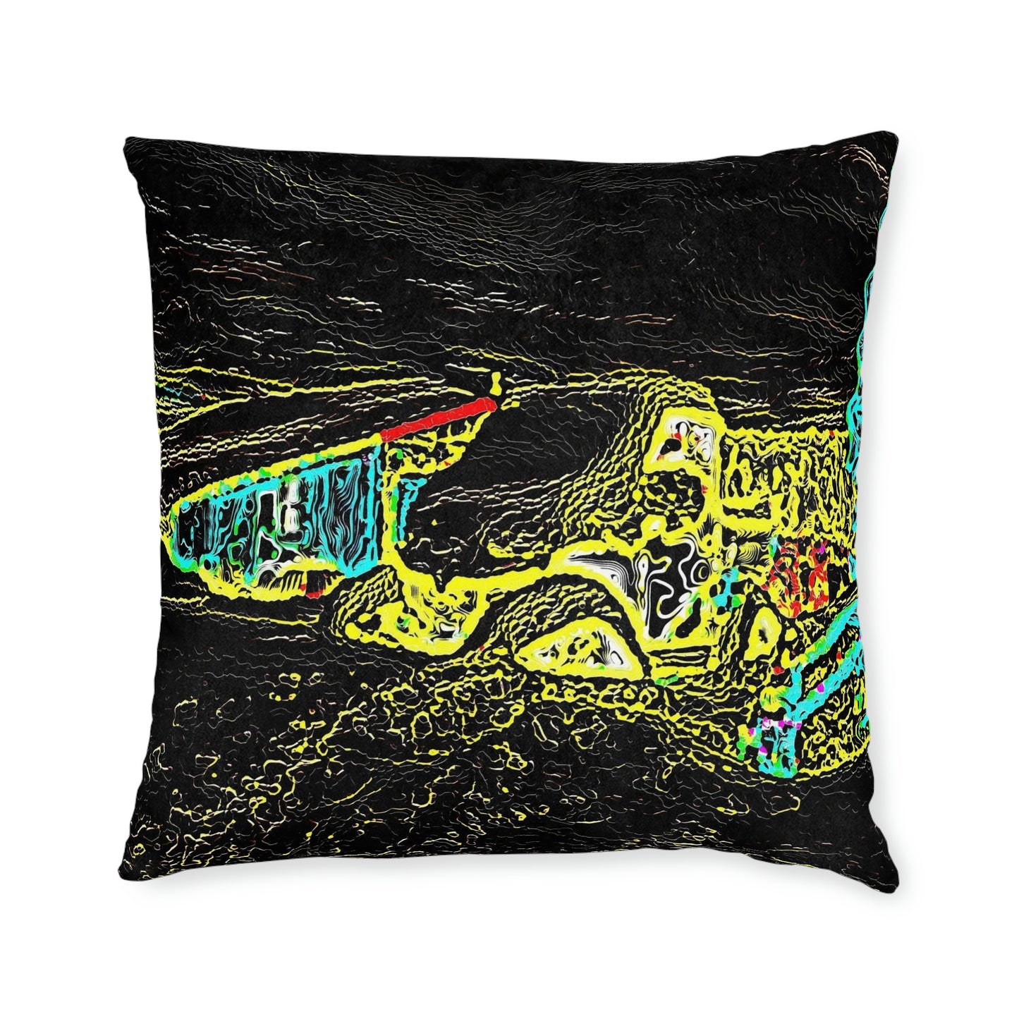 Square Pillow - Pink Back ...  "Snow Vehicle In Snow Storm At-Rest" ... Circa 12Mar23 ... Central Idaho ... 18-Hours Rendering Time: Original Works ...