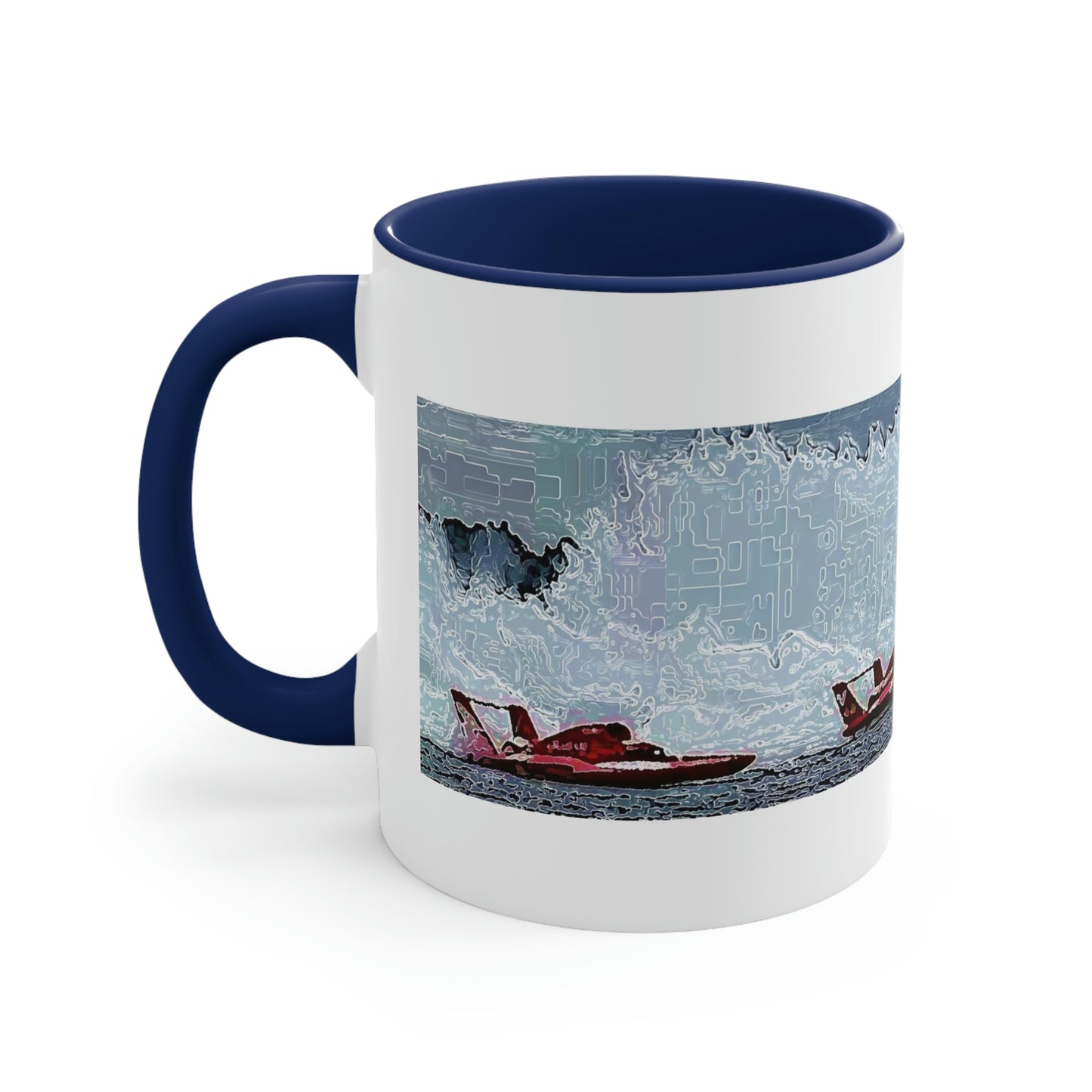 Accent Coffee Mug, 11oz ... Seattle Columbia Cup On Lake Washington ... "Dave Wilcox Heads For The Win" ... Associate Gift-Photo ... Original Works ...