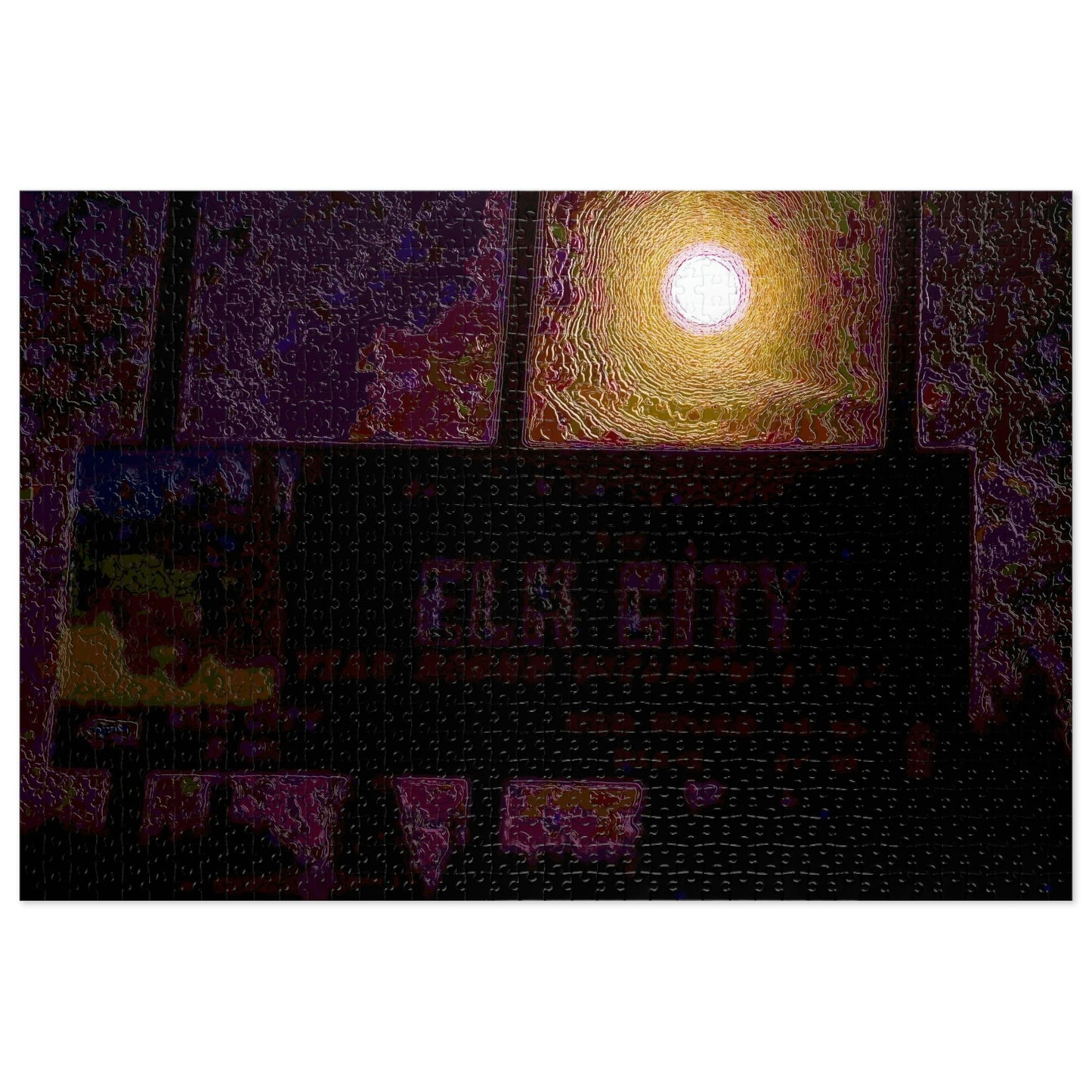 Jigsaw Puzzle (30, 110, 252, 500,1000-Piece) ... Car Approaches From The Stern ... Moon Ascendary From The Bow ... "Two Friendly Travellers On A Cold Night Near Elk City" ... C