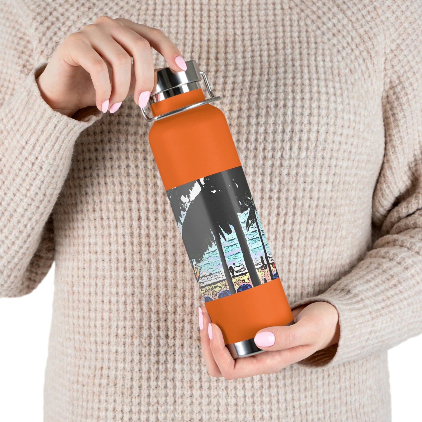 Copper Vacuum Insulated Bottle, 22oz ... "A Beautiful Beach Amongst The Palms" ... The Outrigger Waikiki, Honolulu, Oahu ... Original Works ...