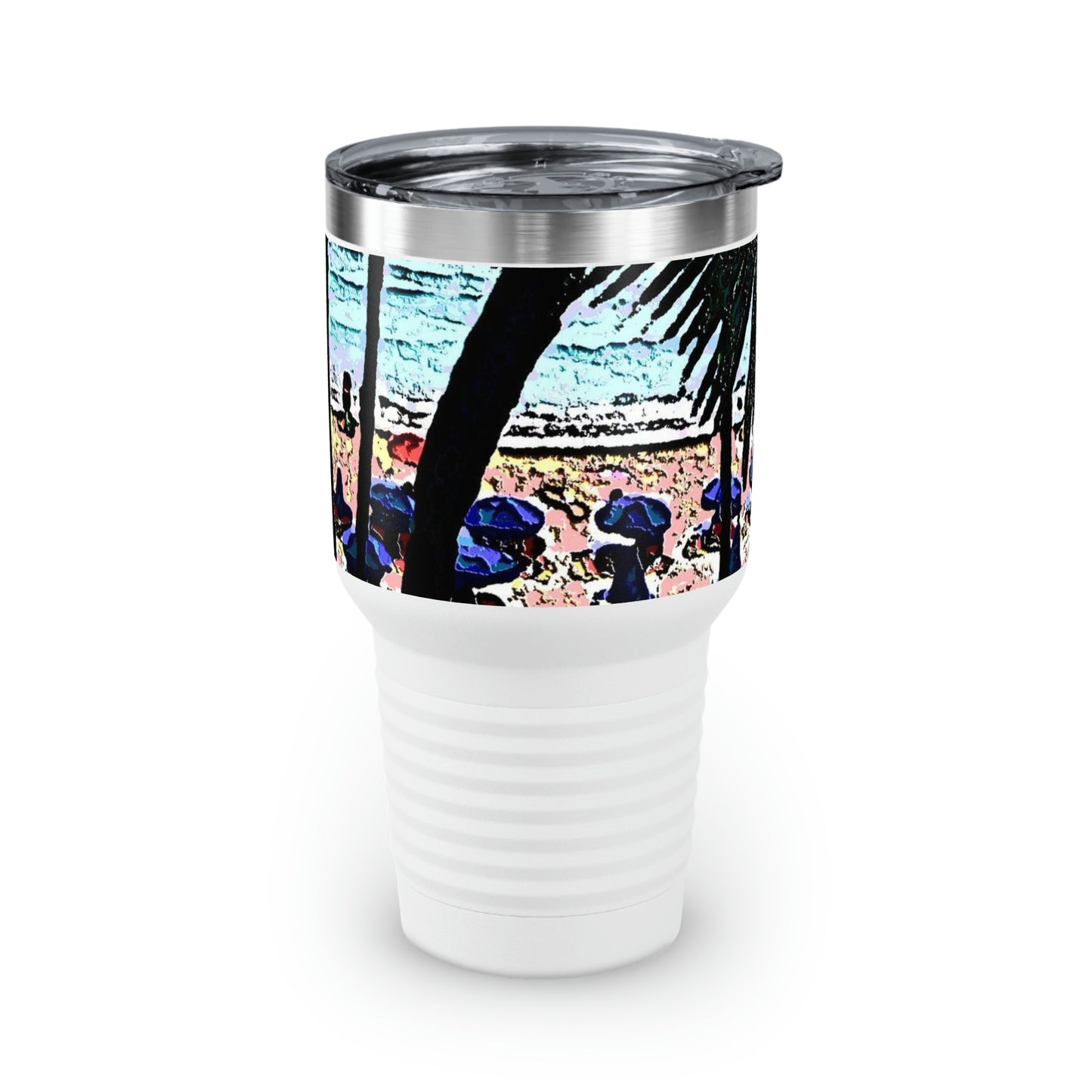 Ringneck Tumbler, 30oz ... "A Beautiful Beach Amongst The Palms" ... The Outrigger Waikiki, Honolulu, Oahu ... Original Works ...