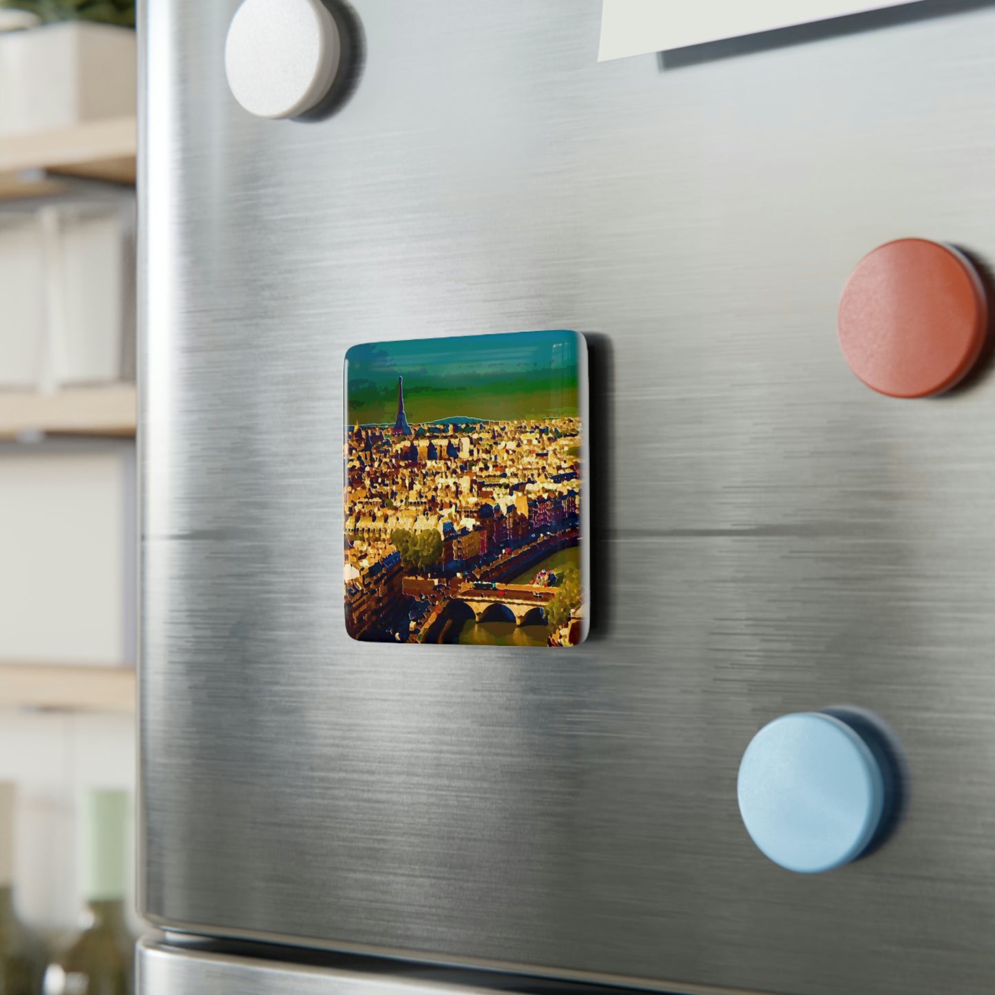Porcelain Magnet, Square ...  Au Paris ... "Along The River Seine" ... Barbara Joan Bonnel-Holt: 1972 ... Original Works ...