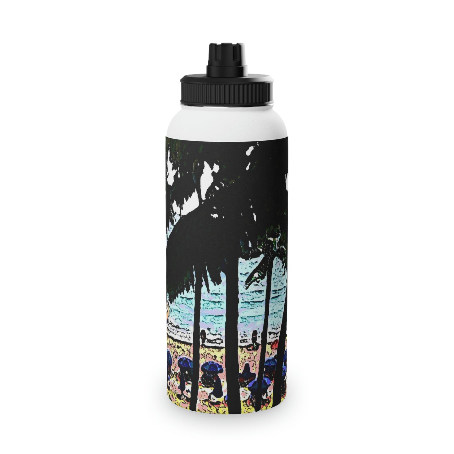 Stainless Steel Water Bottle, Sports Lid ... "A Beautiful Beach Amongst The Palms" ... The Outrigger Waikiki, Honolulu, Oahu ... Original Works ...