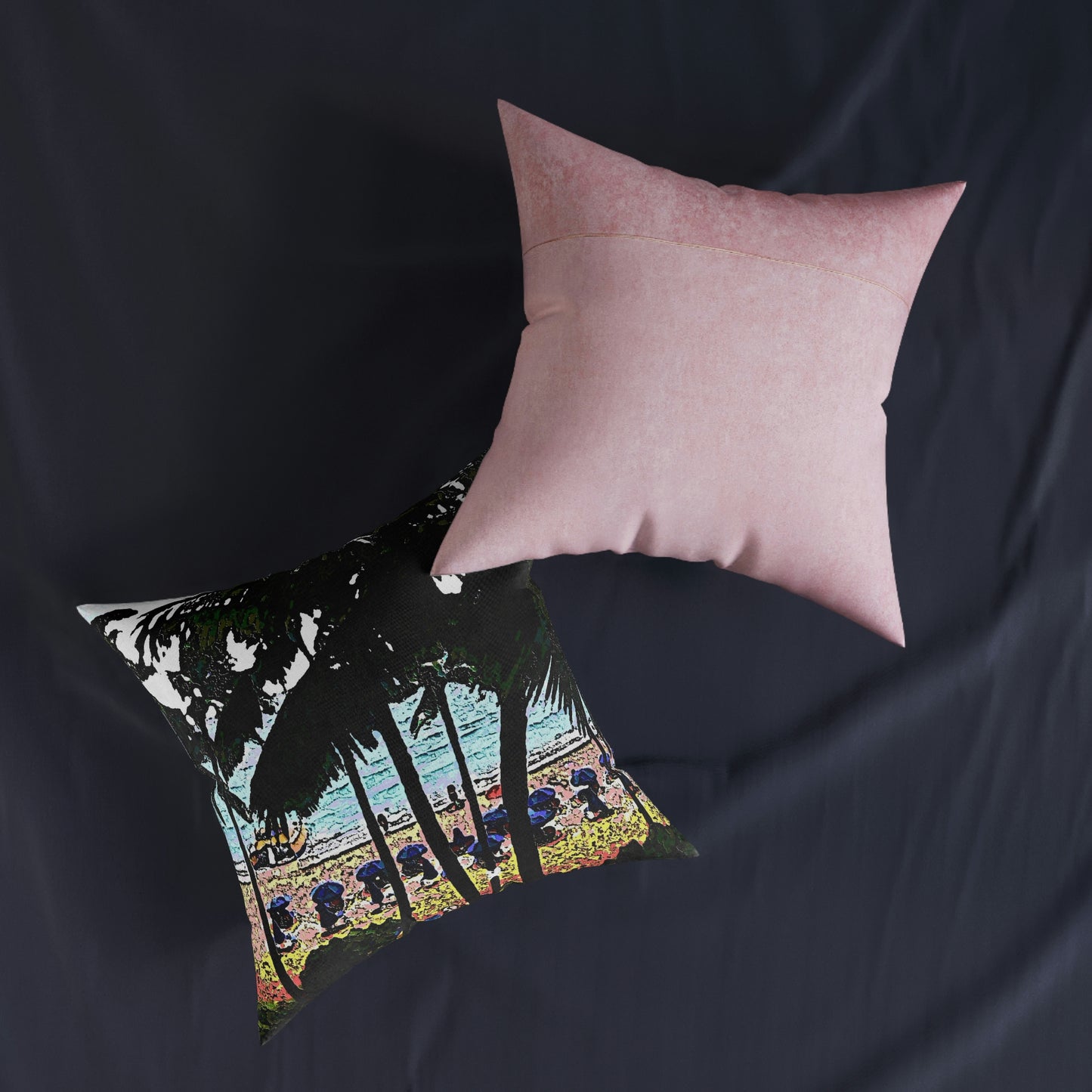 Square Pillow - Pink Back ... "A Beautiful Beach Amongst The Palms" ... The Outrigger Waikiki, Honolulu, Oahu ... Original Works ...