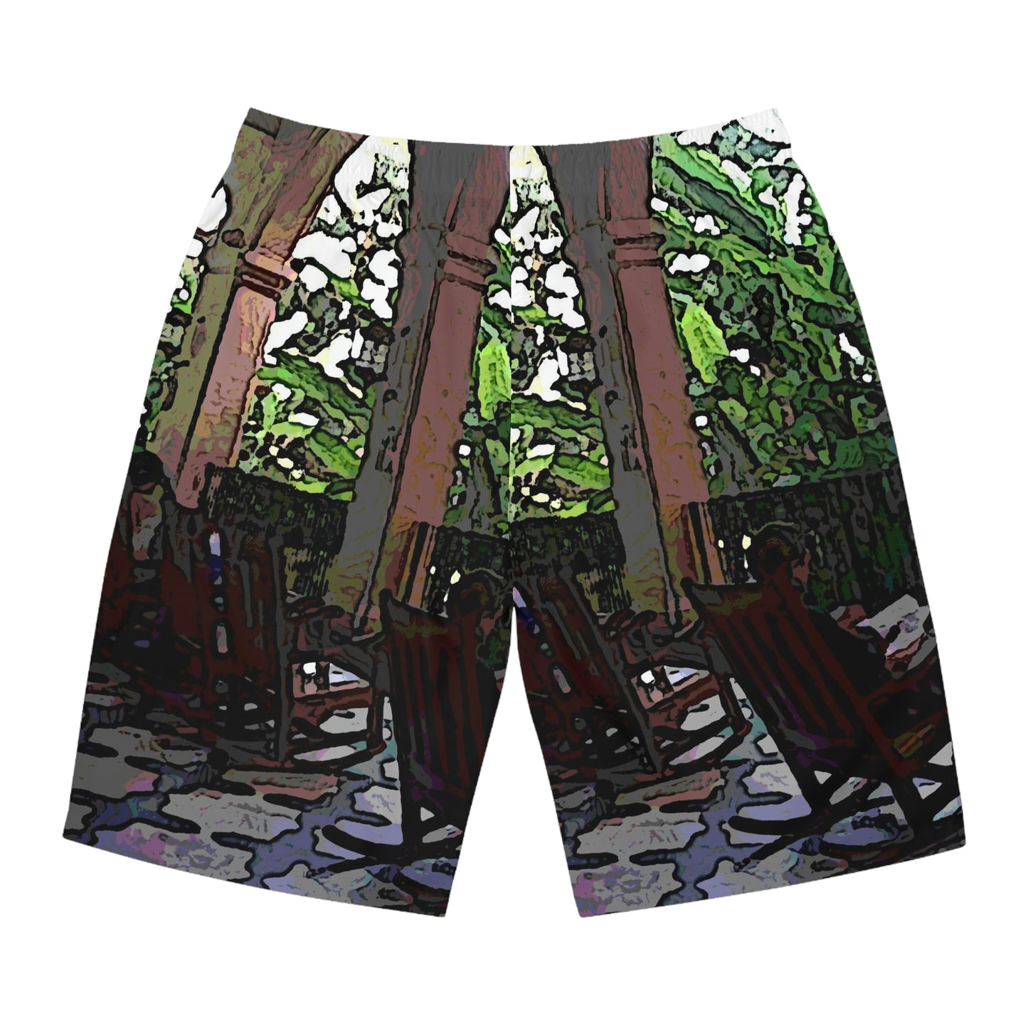 Men's Board Shorts (AOP) ... Lanai & Rocking Chairs At: 'The Pink Palace' ... The Royal Hawai'ian ... Honolulu, HI ... '27Oct2014' ... Original Works ...