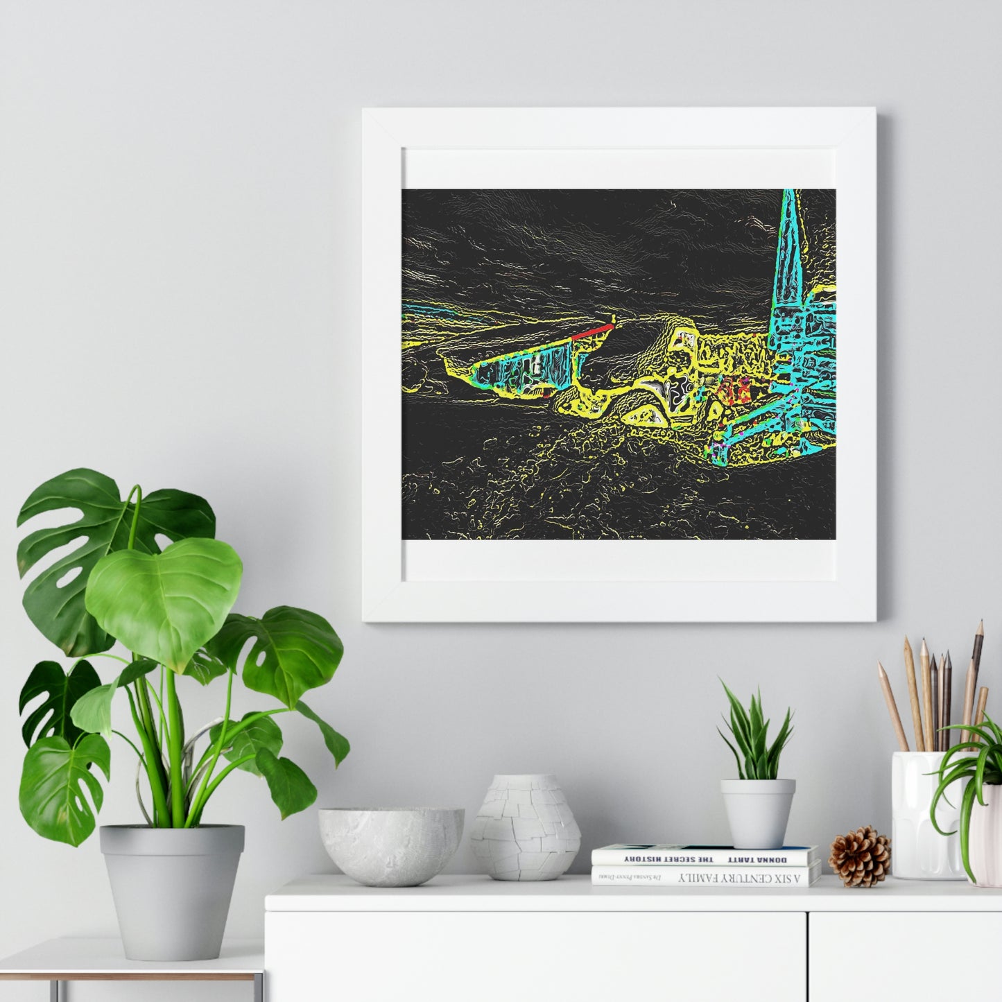 Framed Horizontal Poster ... "Snow Vehicle In Snow Storm At-Rest" ... Circa 12Mar23 ... Central Idaho ... 18-Hours Rendering Time: Original Works ...