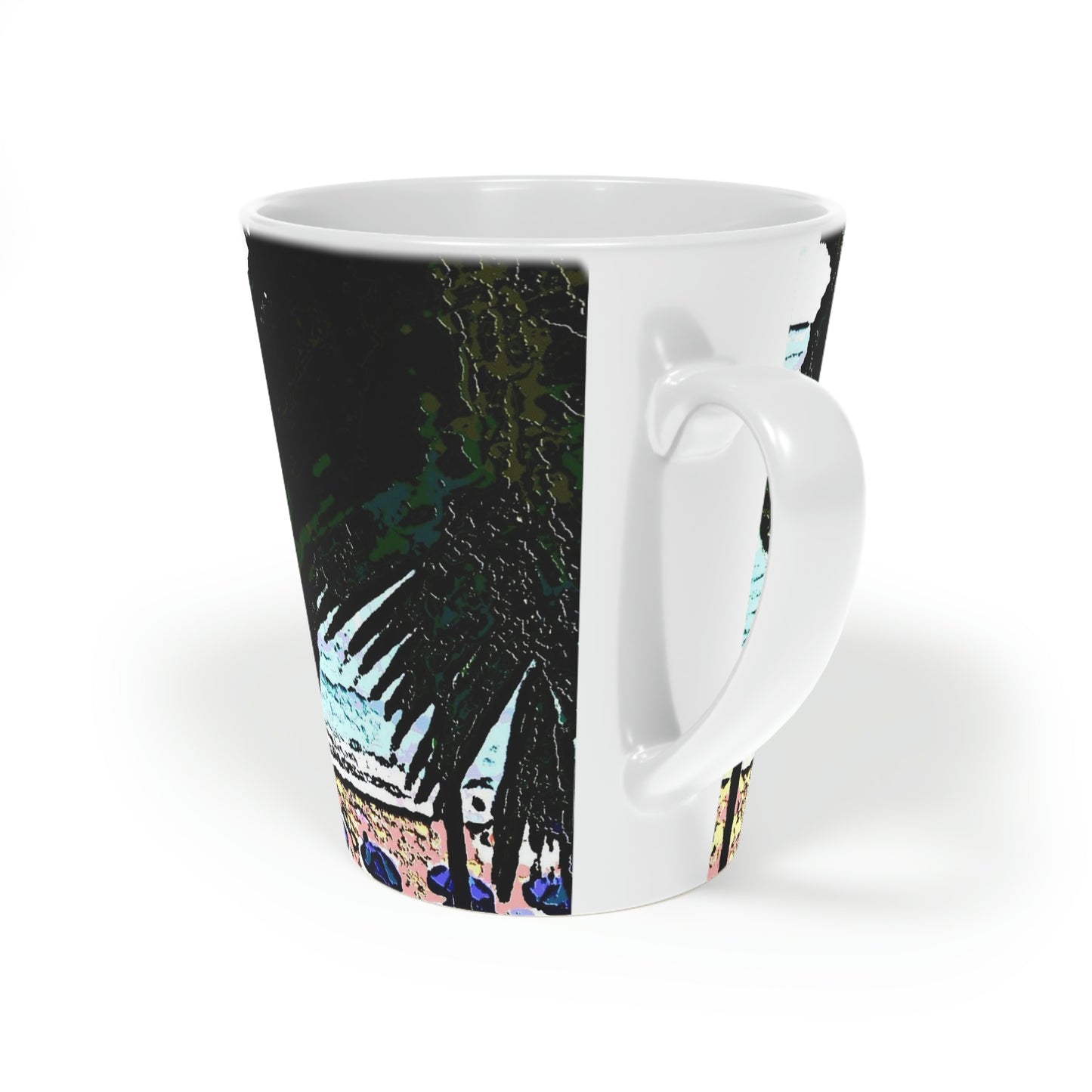 Latte Mug, 12oz ... "A Beautiful Beach Amongst The Palms" ... The Outrigger Waikiki, Honolulu, Oahu ... Original Works ...