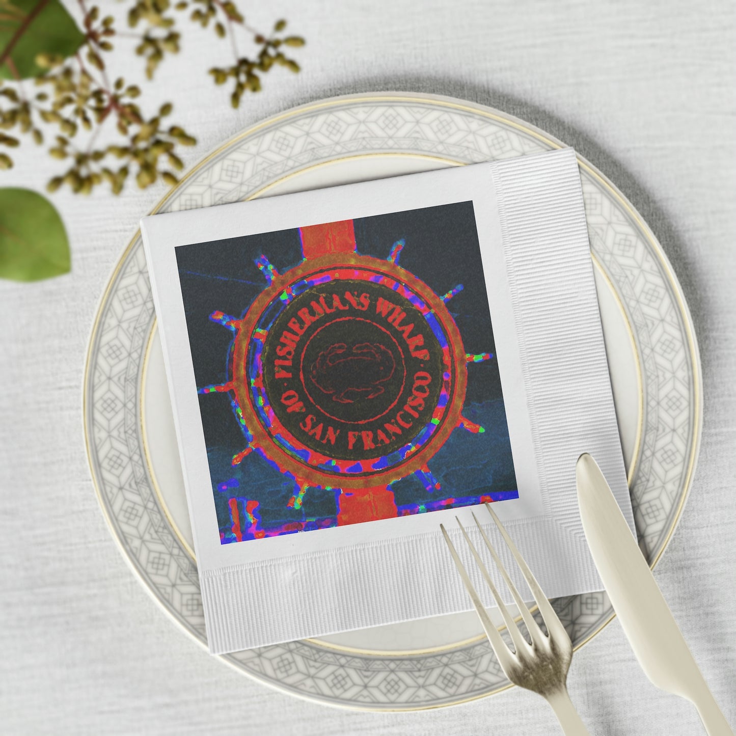 White Coined Napkins ... "No.9 Fishermen's Grotto - Fishermen's Wharf, SF, California" ... Family Archives: 1970's ... Original Works ...