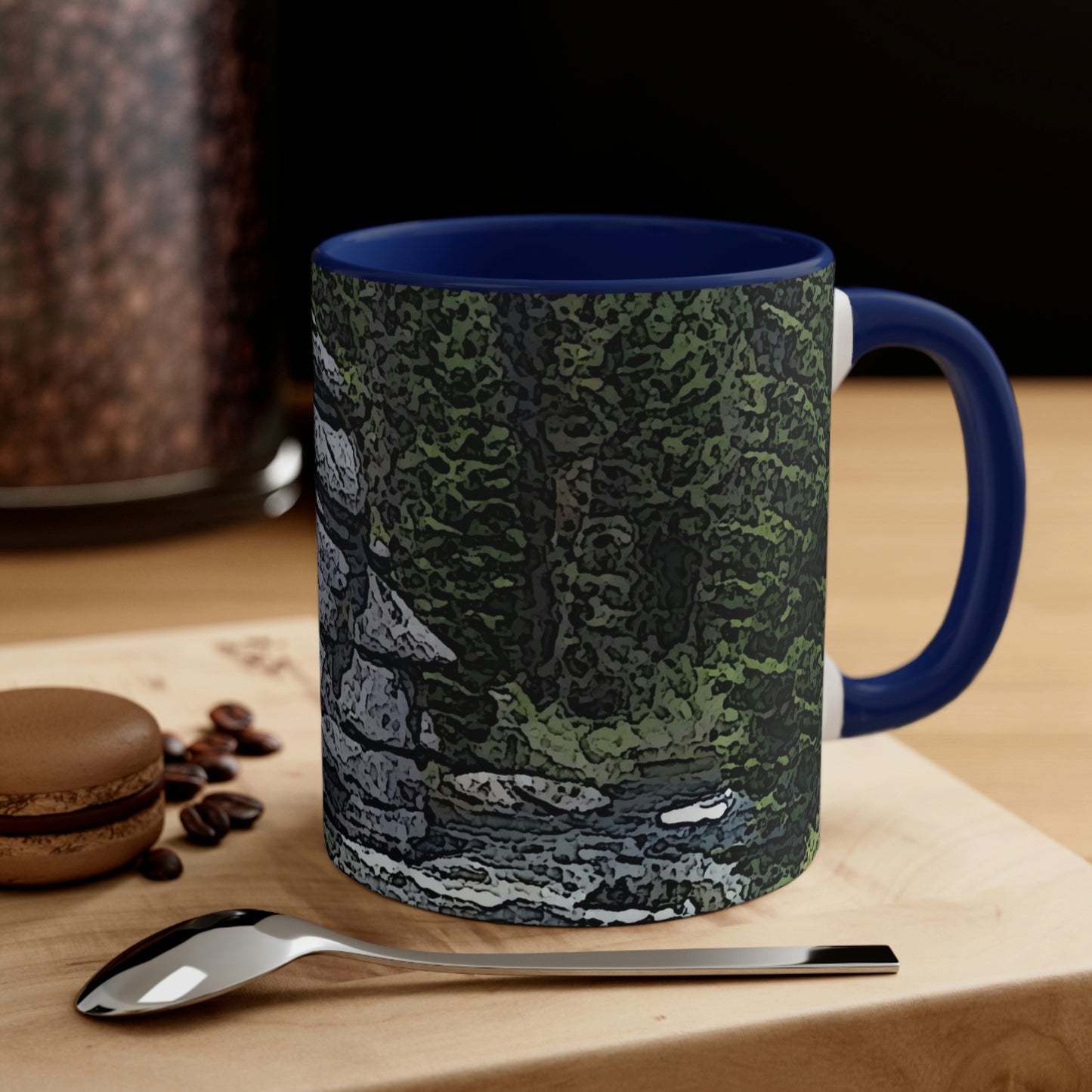 Accent Coffee Mug, 11oz ..."I Am Innocent" ... Tricky-Dick Immortalized ... Nixon Rock: Along The River ... Central Idaho, Summer 2020 ... Original Works ...