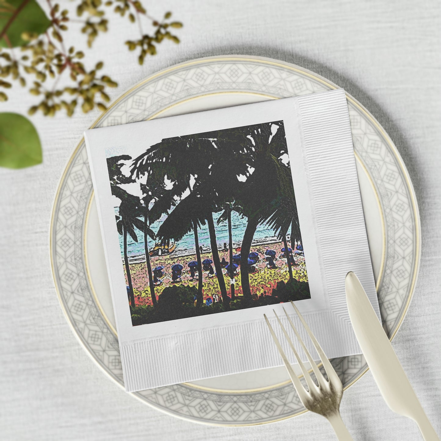 White Coined Napkins ... "A Beautiful Beach Amongst The Palms" ... The Outrigger Waikiki, Honolulu, Oahu ... Original Works ...
