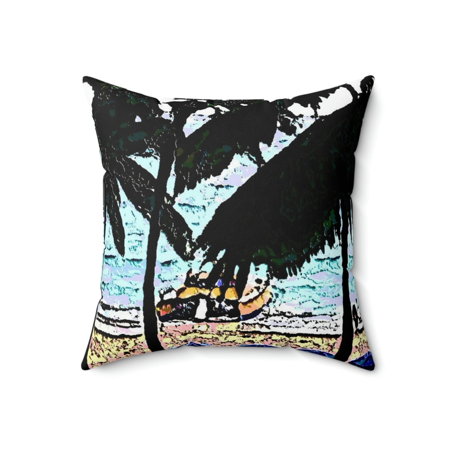 Spun Polyester Square Pillow ... "A Beautiful Beach Amongst The Palms" ... The Outrigger Waikiki, Honolulu, Oahu ... Original Works ...