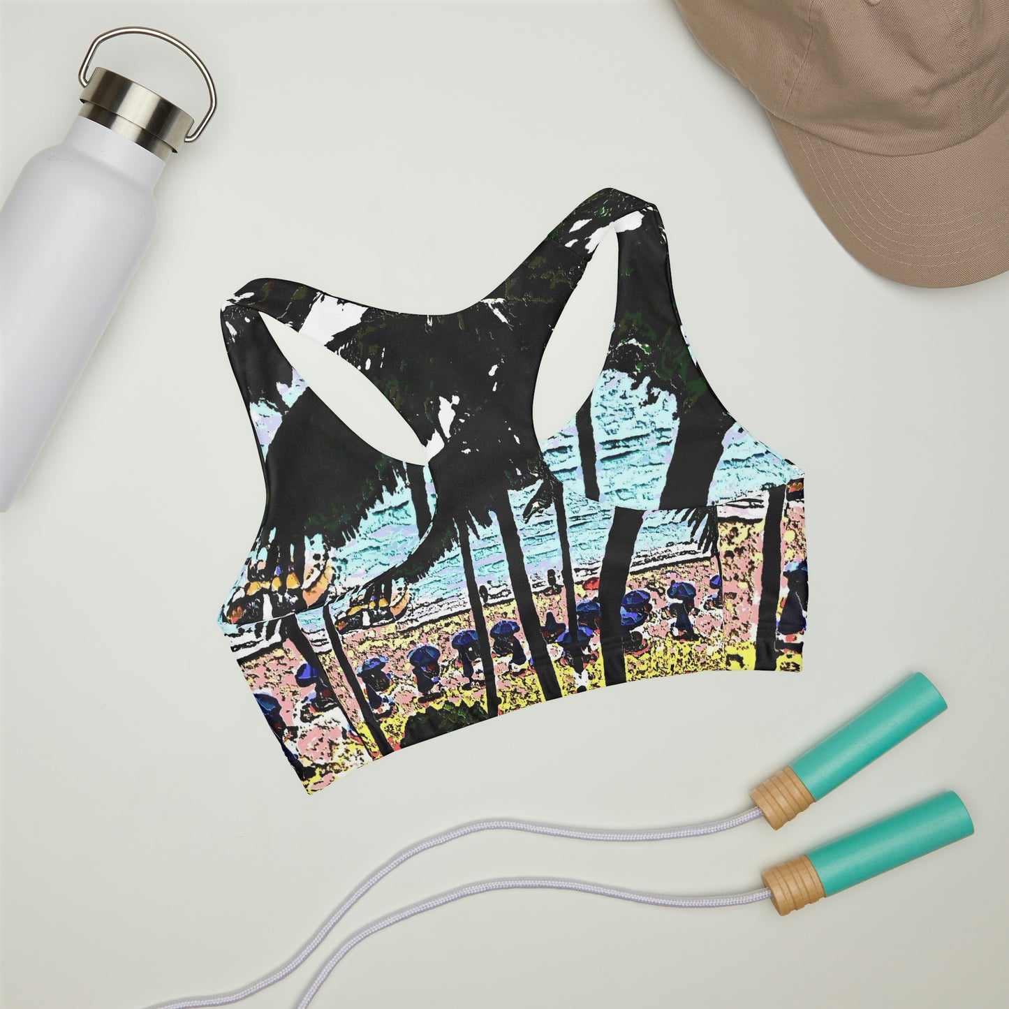 Girls' Double Lined Seamless Sports Bra ...  "A Beautiful Beach Amongst The Palms" ... The Outrigger Waikiki, Honolulu, Oahu ... Original Works ...