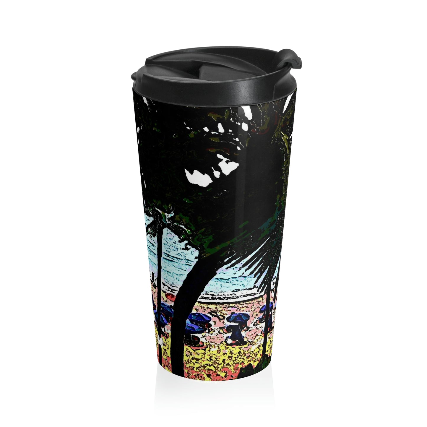 Stainless Steel Travel Mug ... "A Beautiful Beach Amongst The Palms" ... The Outrigger Waikiki, Honolulu, Oahu ... Original Works ...