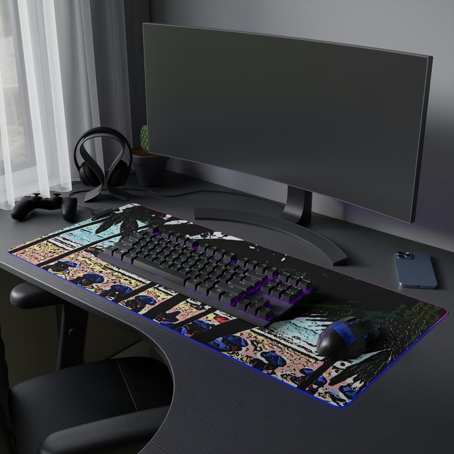 LED Gaming Mouse Pad ... "A Beautiful Beach Amongst The Palms" ... The Outrigger Waikiki, Honolulu, Oahu ... Original Works ...