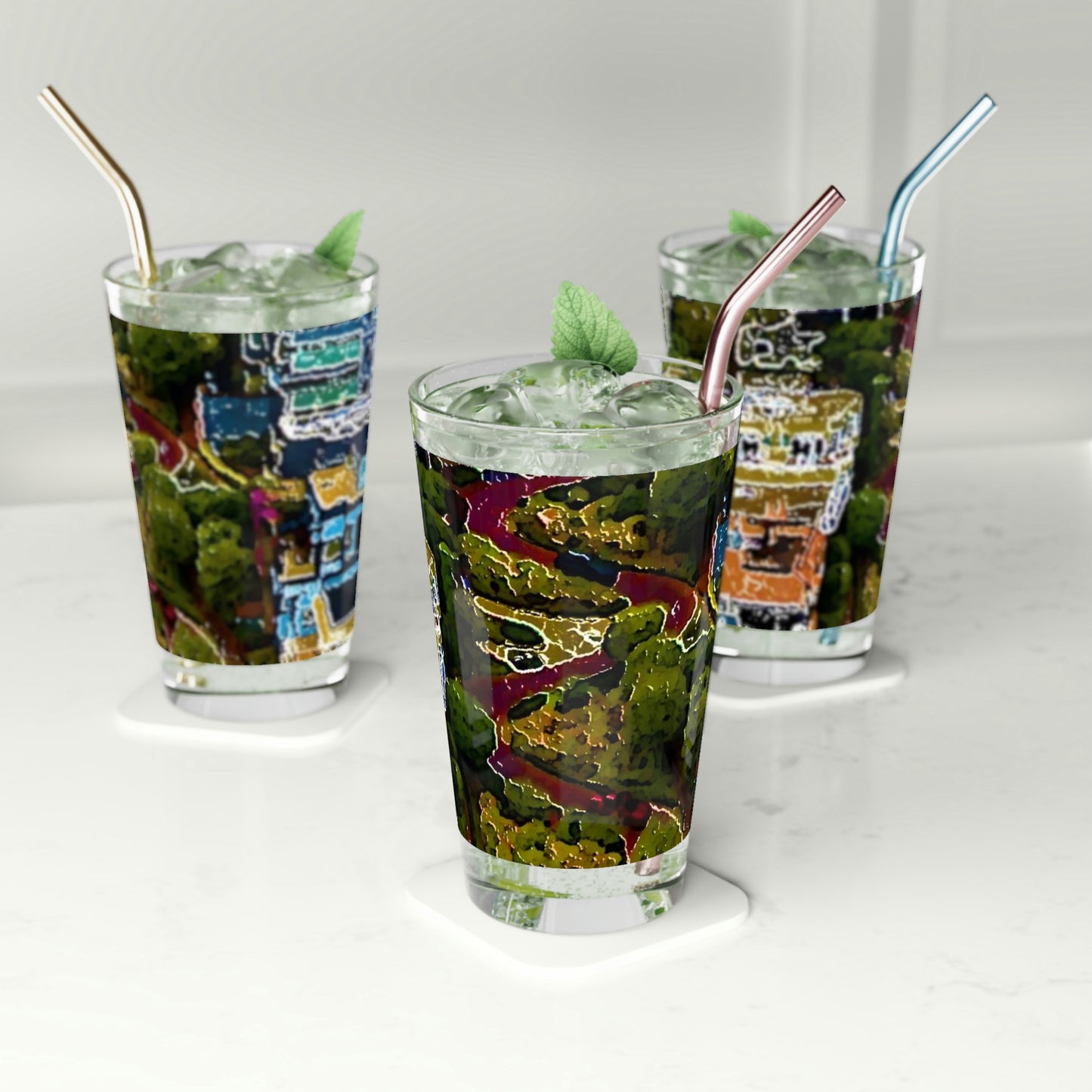 Pint Glass, 16oz ... A Crazy Street ... 'Eight Winding Curve-Switchbacks' ... "Lombard Street, San Francisco, CA' ... Family Archives: 1970's ... Original Works ...