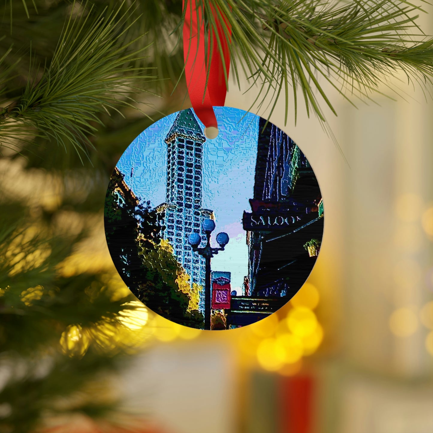 Plywood Ornaments (Round, Berlin) ...  Pioneer Square & Smith Tower ... 'That World Famous View' ... Colleague Supplied Photo ... Original Works ...