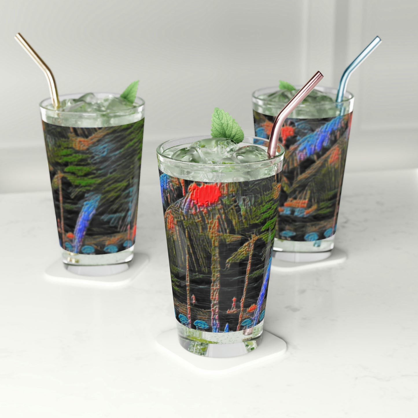 Pint Glass, 16oz ... "The Royal Hawai'ian: Waikiki Beach_Beach" ... Honolulu, HI ... Ocotber 2014 (Halloween) ... Original Works ...