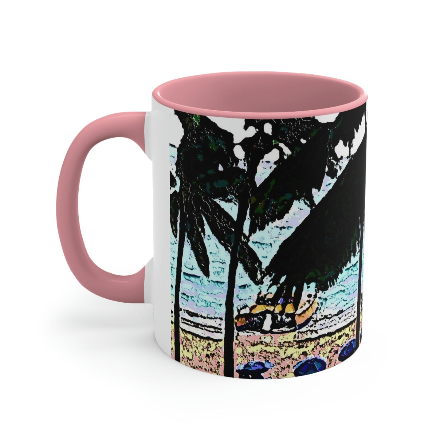 Accent Coffee Mug, 11oz ... "A Beautiful Beach Amongst The Palms" ... The Outrigger Waikiki, Honolulu, Oahu ... Original Works ...