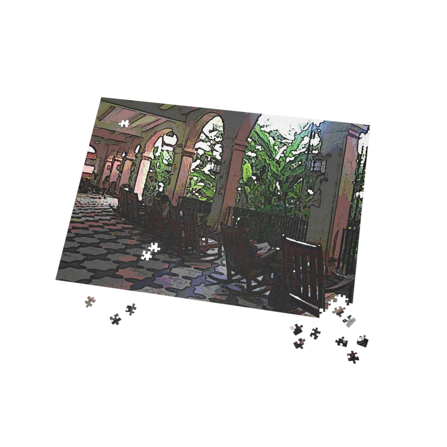 Puzzle (96, 252, 500, 1000-Piece) ... Lanai & Rocking Chairs At: 'The Pink Palace' ... The Royal Hawai'ian ... Honolulu, HI ... '27Oct2014' ... Original Works ...