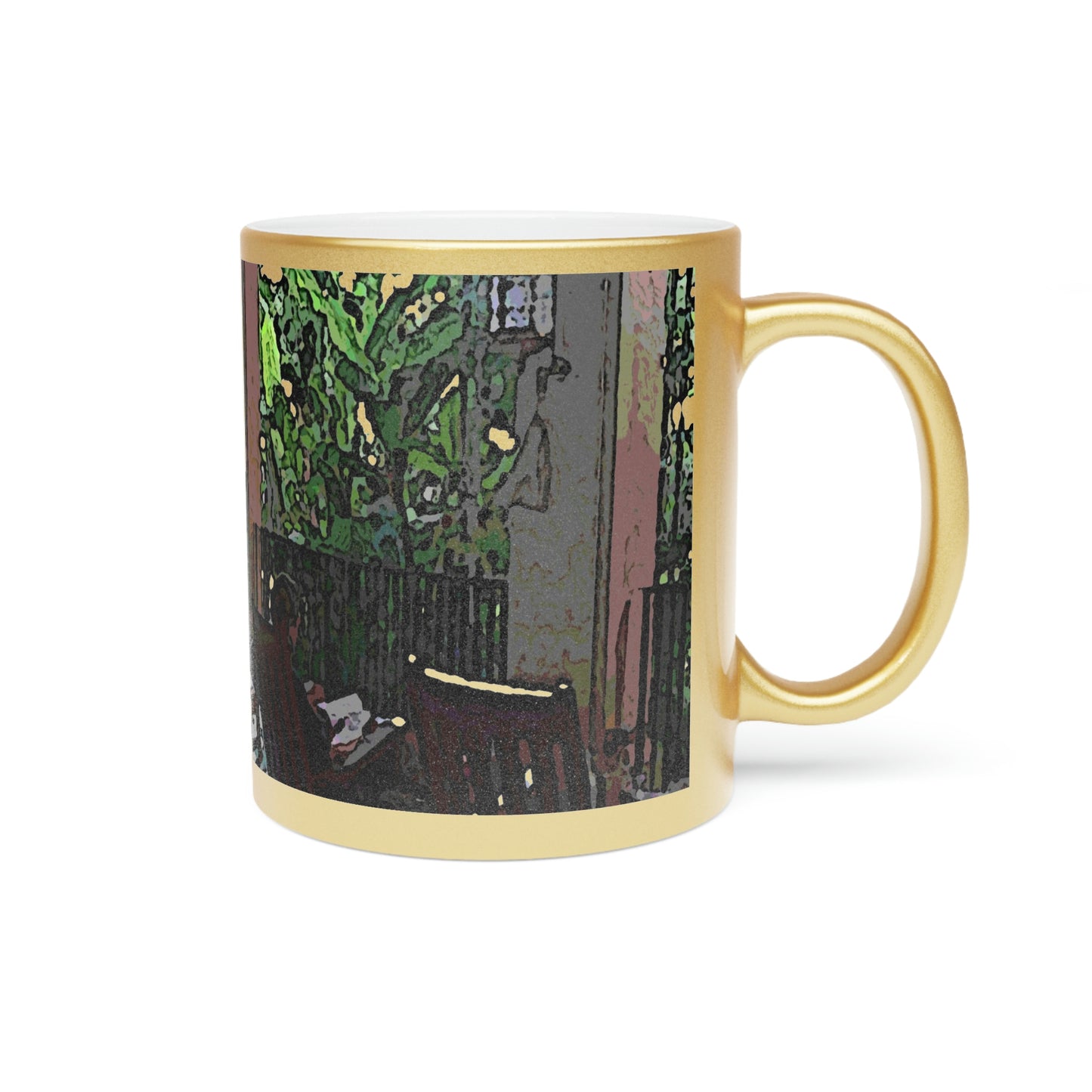 Metallic Mug (Silver\Gold) ...  Lanai & Rocking Chairs At: 'The Pink Palace' ... The Royal Hawai'ian ... Honolulu, HI ... '27Oct2014' ... Original Works ...