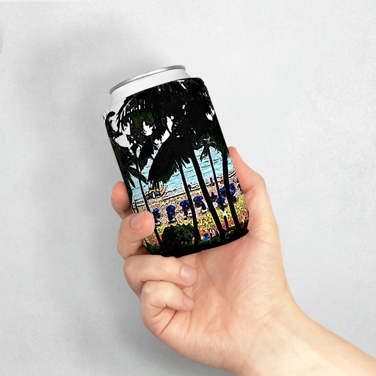 Can Cooler Sleeve ... "A Beautiful Beach Amongst The Palms" ... The Outrigger Waikiki, Honolulu, Oahu ... Original Works ...
