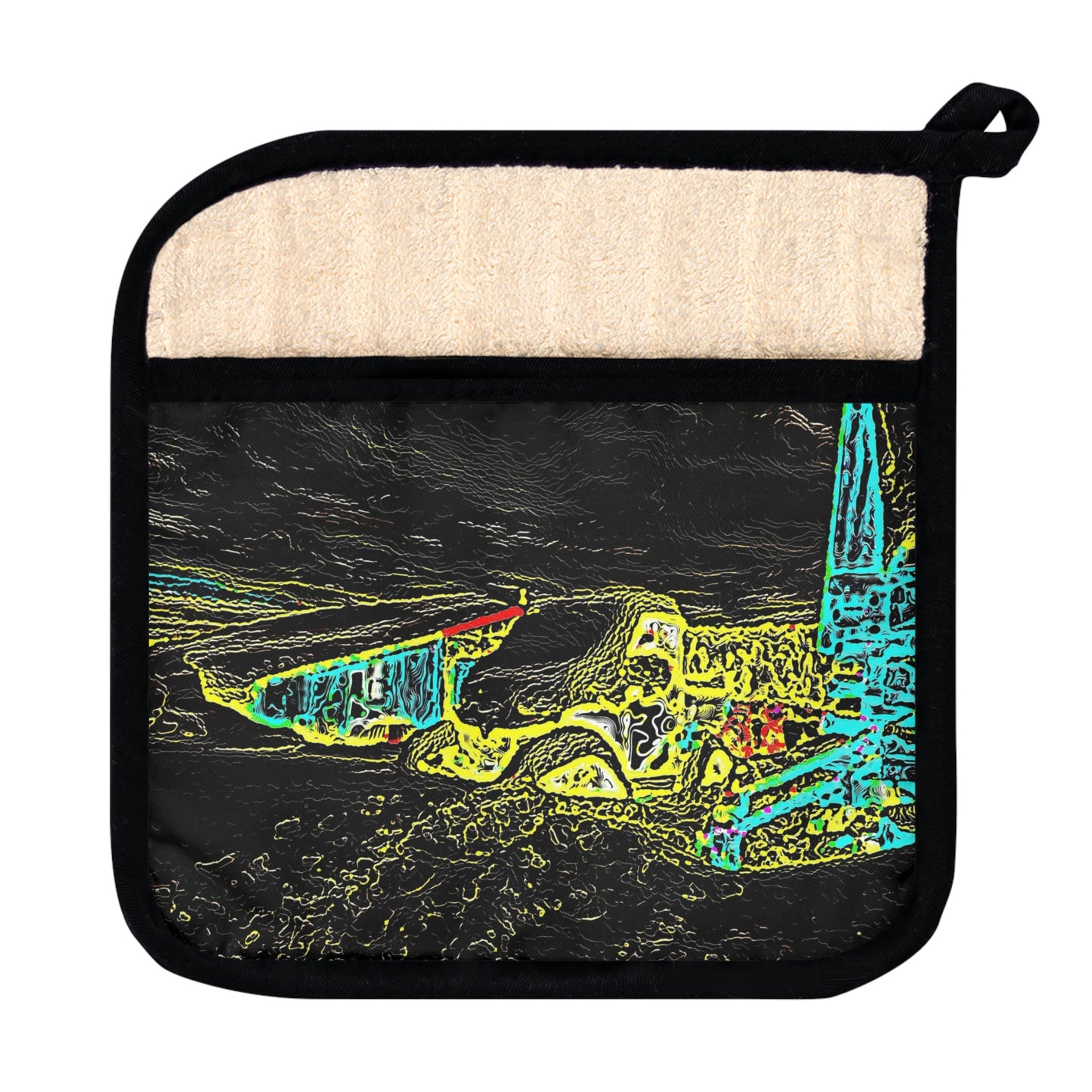 Pot Holder with Pocket ... "Snow Vehicle In Snow Storm At-Rest" ... Circa 12Mar23 ... Central Idaho ... 18-Hours Rendering Time: Original Works ...
