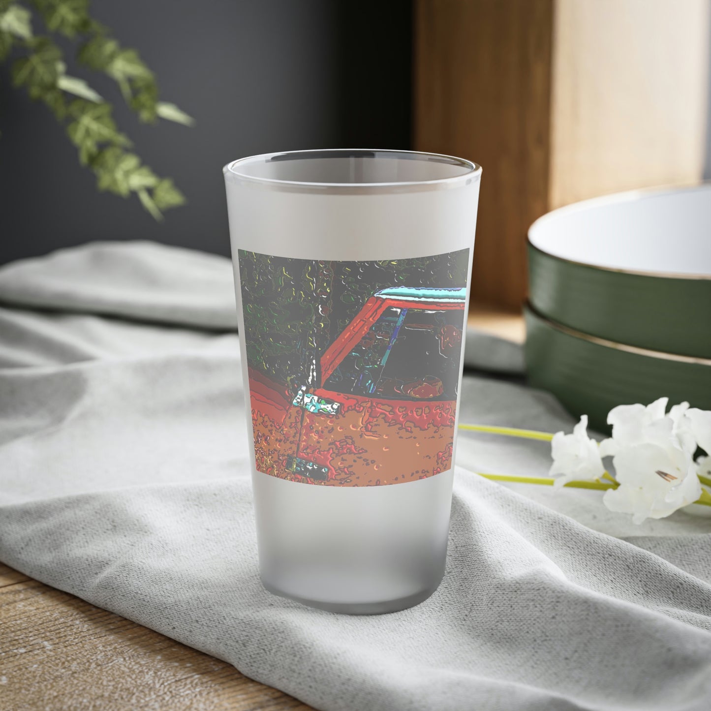 Frosted Pint Glass, 16oz ... How-To-Drive-Idaho's-Mountain_Roads ... "Like A Professional" ... "Truckin' Like The Doo-Dah-Man" ...