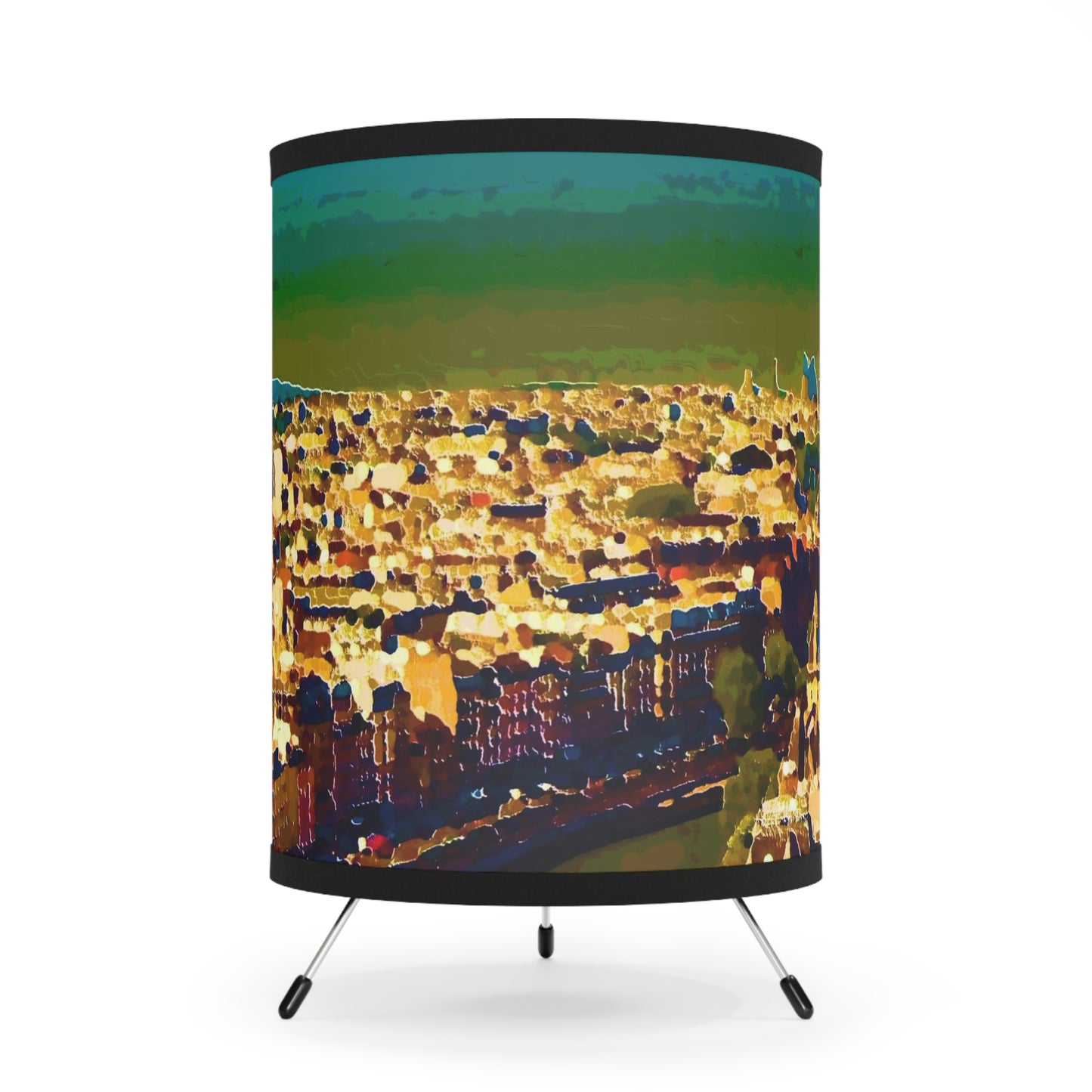 Tripod Lamp with High-Res Printed Shade, US\CA plug ...  Au Paris ... "Along The River Seine" ... Barbara Joan Bonnel-Holt: 1972 ... Original Works ...