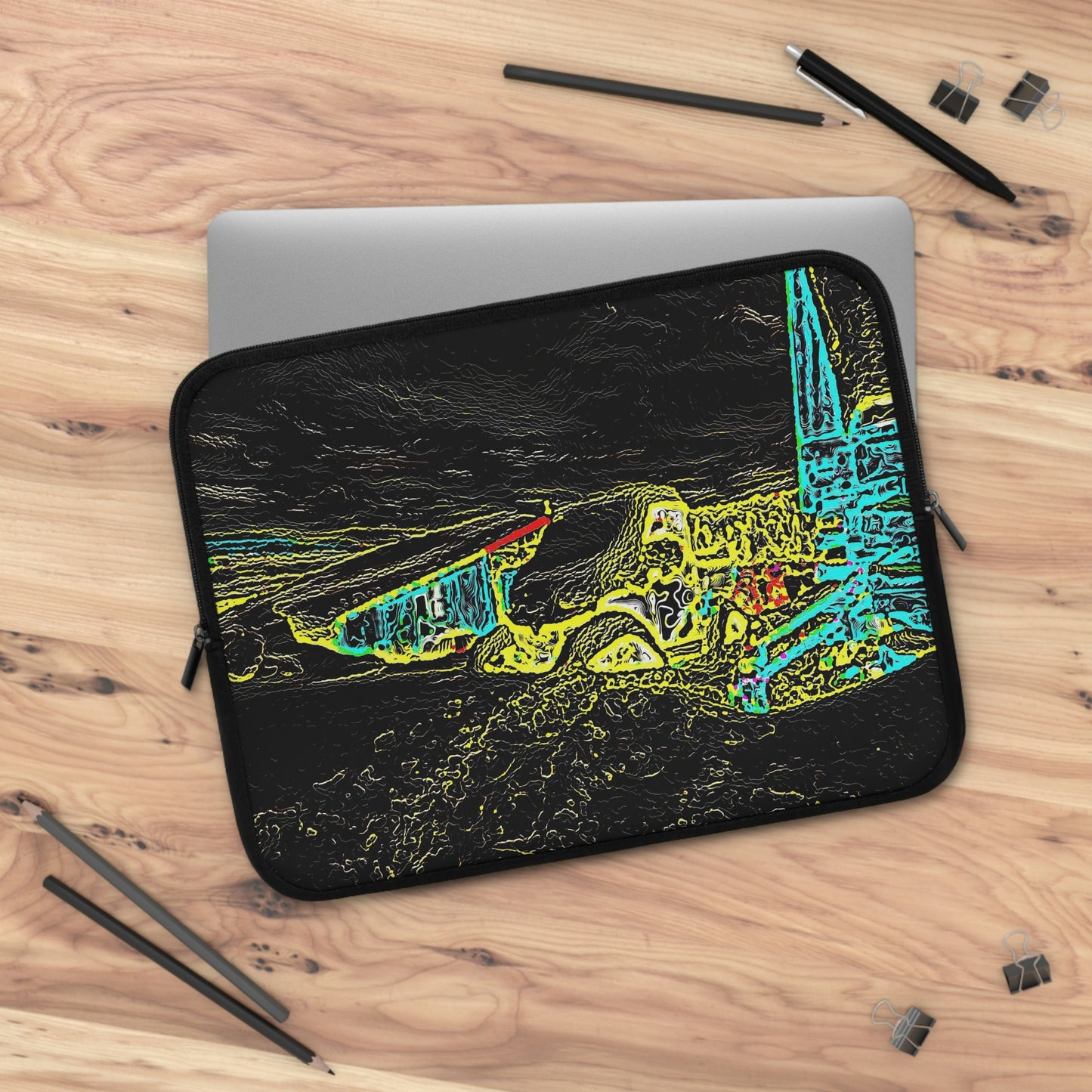 Laptop Sleeve ...  "Snow Vehicle In Snow Storm At-Rest" ... Circa 12Mar23 ... Central Idaho ... 18-Hours Rendering Time: Original Works ...