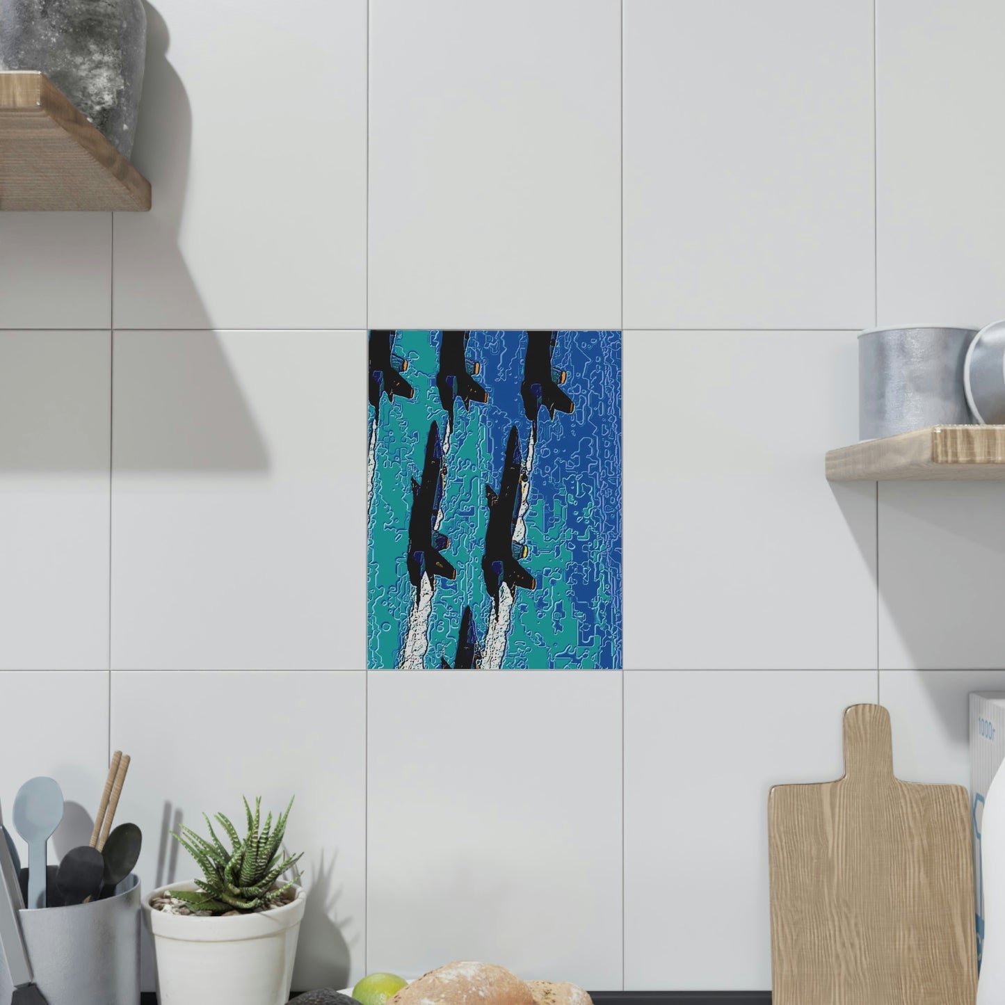 Ceramic Photo Tile ... Seattle Seafair ..."Blue Angels Run Over Lake Washington" ... Circa Mid 1980's ... Dr FJ Holt ... Original Works ...