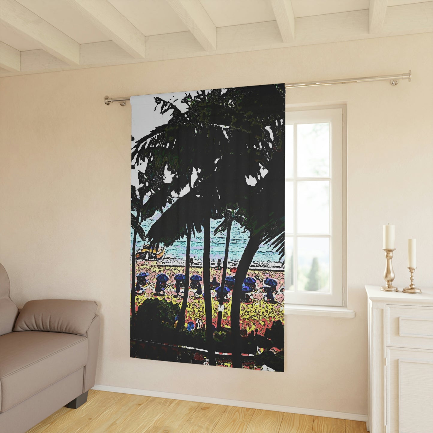 Window Curtains (1 Piece) ... "A Beautiful Beach Amongst The Palms" ... The Outrigger Waikiki, Honolulu, Oahu ... Original Works ...