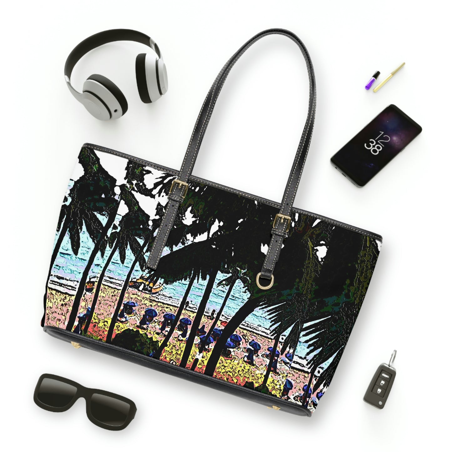 PU Leather Shoulder Bag ... "A Beautiful Beach Amongst The Palms" ... The Outrigger Waikiki, Honolulu, Oahu ... Original Works ...