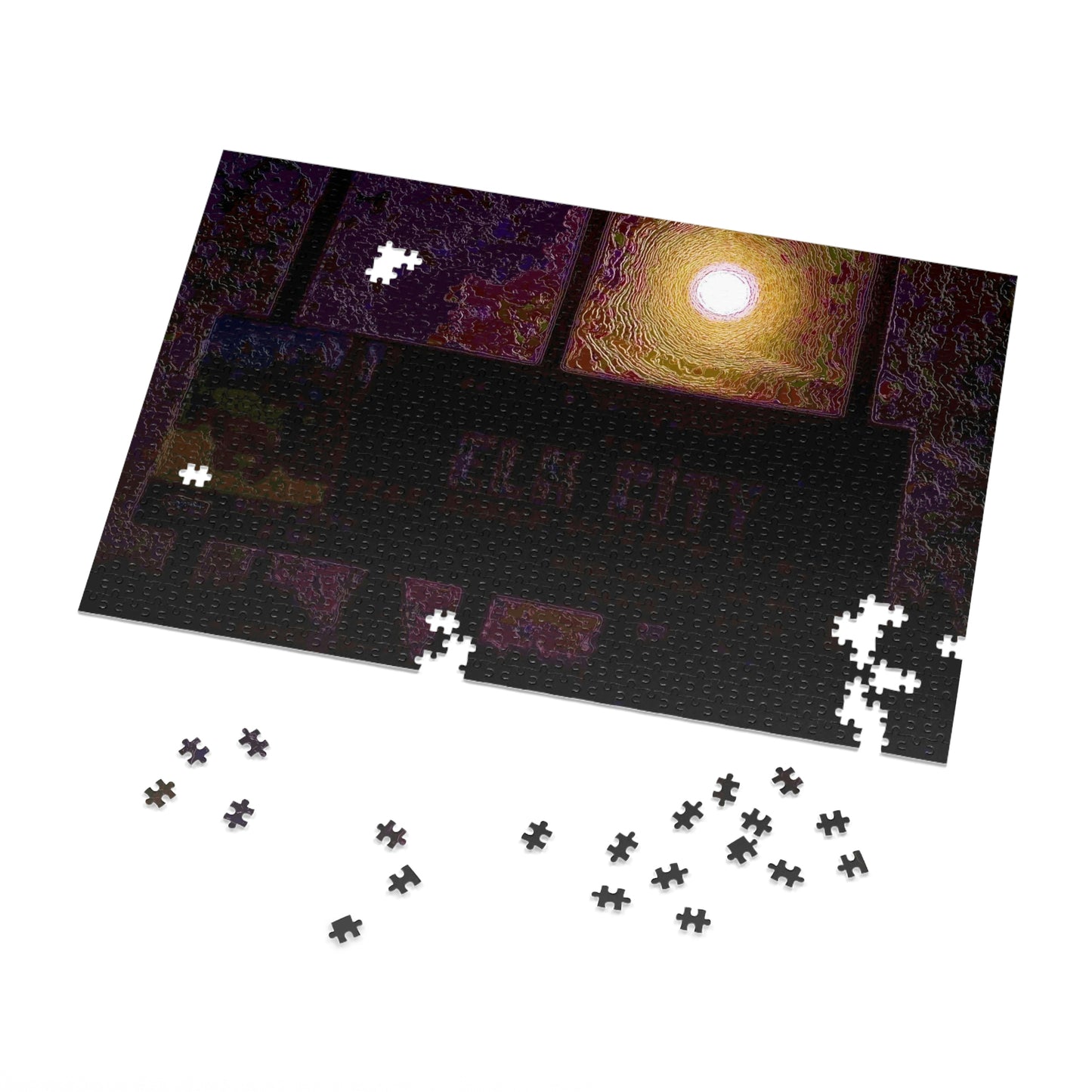Jigsaw Puzzle (30, 110, 252, 500,1000-Piece) ... Car Approaches From The Stern ... Moon Ascendary From The Bow ... "Two Friendly Travellers On A Cold Night Near Elk City" ... C