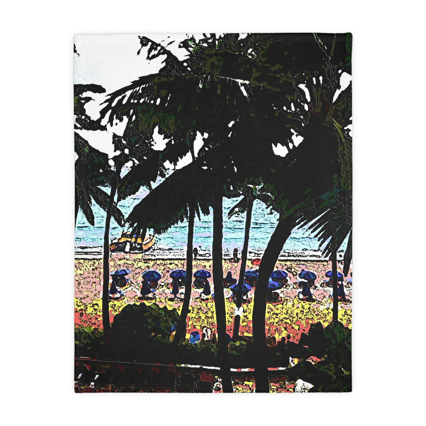 Velveteen Minky Blanket (Two-sided print) ... "A Beautiful Beach Amongst The Palms" ... The Outrigger Waikiki, Honolulu, Oahu ... Original Works ...