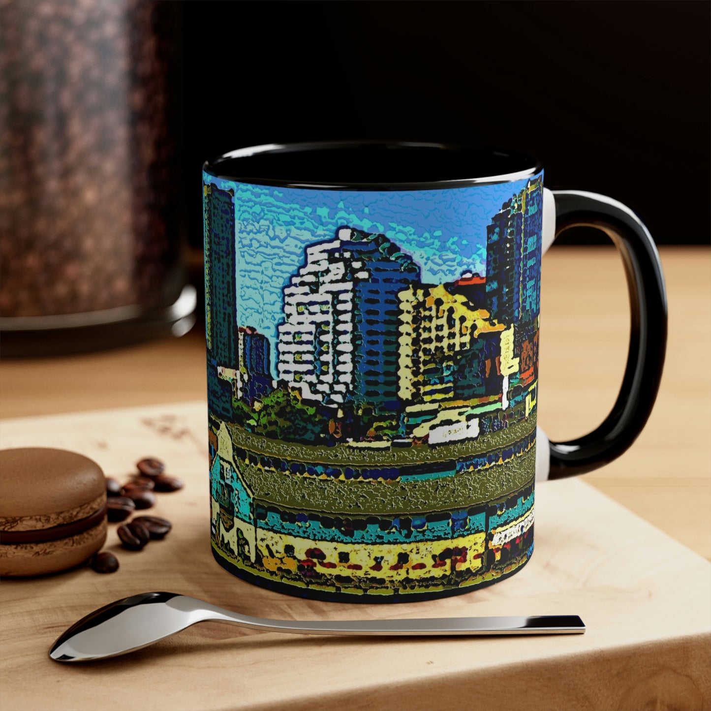 Accent Coffee Mug, 11oz ... That Classic Wheel ... 'Seattle's Wheel' ... & An Old Classic Waterside Vendors ...  'Family Archives' ... Original Works ...