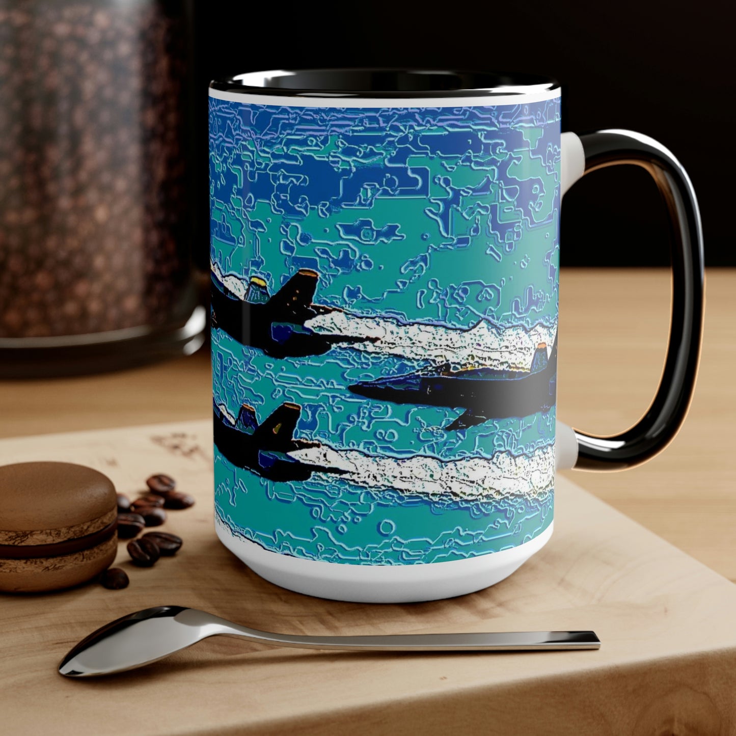 Two-Tone Coffee Mugs, 15oz ... Seattle Seafair ..."Blue Angels Run Over Lake Washington" ... Circa Mid 1980's ... Dr FJ Holt ... Original Works ...