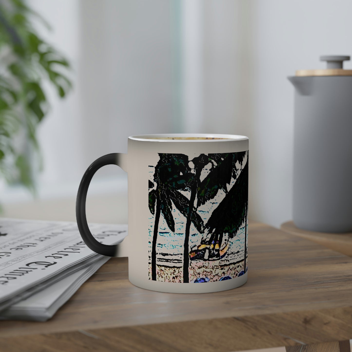 Color-Changing Mug, 11oz ... "A Beautiful Beach Amongst The Palms" ... The Outrigger Waikiki, Honolulu, Oahu ... Original Works ...