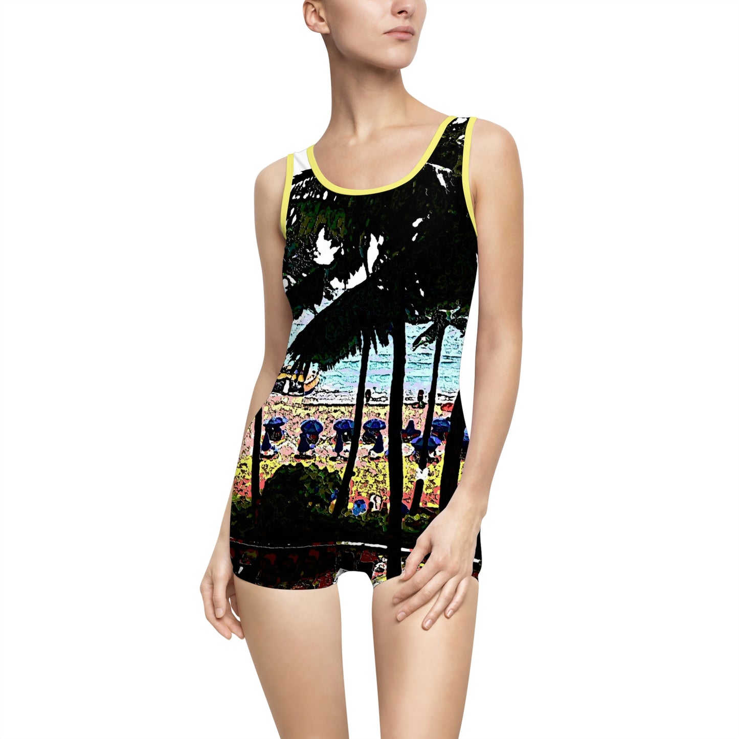 Women's Vintage Swimsuit ...  "A Beautiful Beach Amongst The Palms" ... The Outrigger Waikiki, Honolulu, Oahu ... Original Works ...