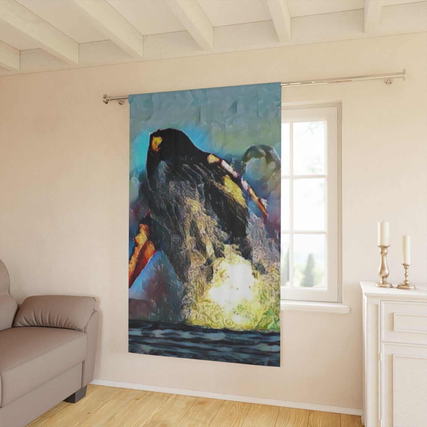 Window Curtains (1 Piece) ... An Extraordinary Humpback Breach ... 'With Explosive Energy' ... Family Archives (KPH) ... Circa: 21st Century. Maui, HI ... Original Works ...
