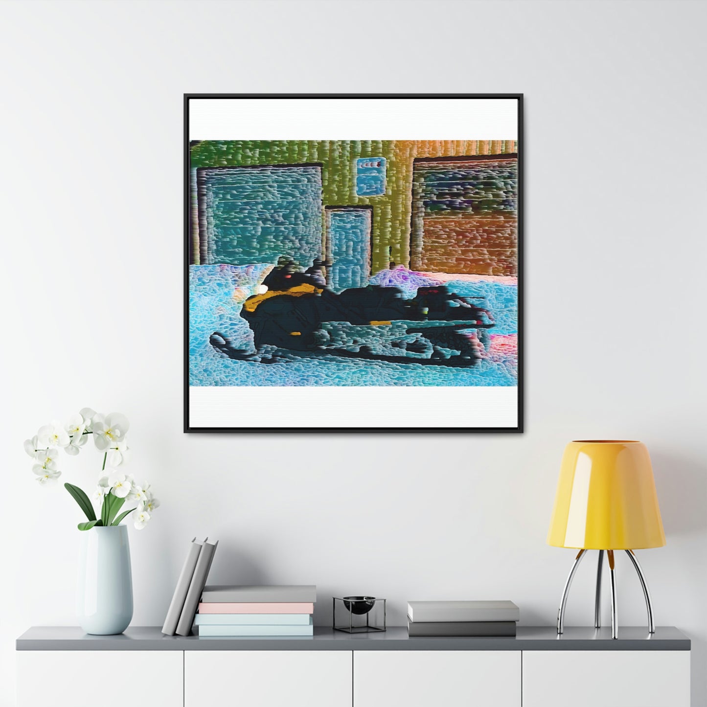 Gallery Canvas Wraps, Square Frame ... Snowmobile & Impressionalism ... 'Collecting Mail & Packages' .... Dixie, Idaho, USA ... Original Works: 10 Hours Rendering Time ...
