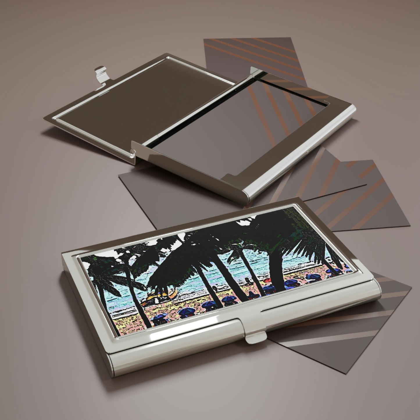 Business Card Holder ... A Beautiful Beach Amongst The Palms" ... The Outrigger Waikiki, Honolulu, Oahu ... Original Works ...