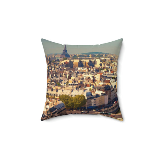 Spun Polyester Square Pillow ... Au Paris ... "Along The River Seine" ... Barbara Joan Bonnell-Holt: 1972 ... Original Works ...