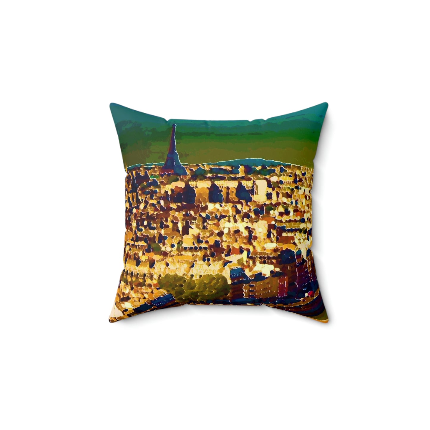 Spun Polyester Square Pillow ... Au Paris ... "Along The River Seine" ... Barbara Joan Bonnell-Holt: 1972 ... Original Works ...