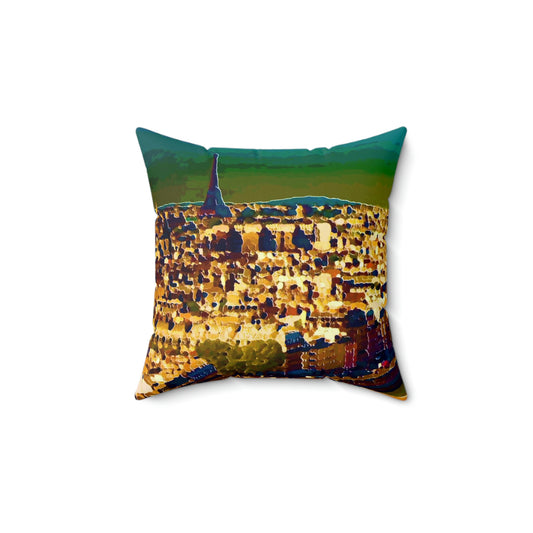Spun Polyester Square Pillow ... Au Paris ... "Along The River Seine" ... Barbara Joan Bonnell-Holt: 1972 ... Original Works ...