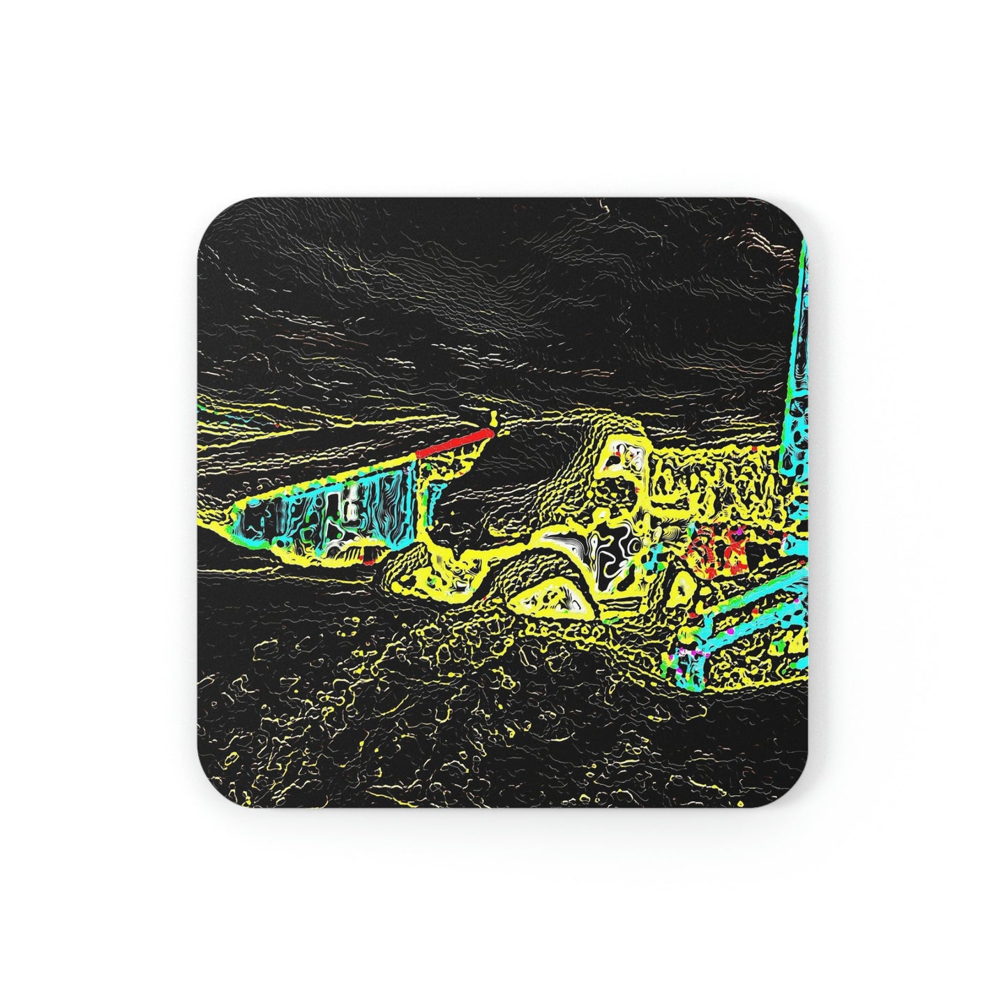 Cork Back Coaster ... "Snow Vehicle In Snow Storm At-Rest" ... Circa 12Mar23 ... Central Idaho ... 18-Hours Rendering Time: Original Works ...