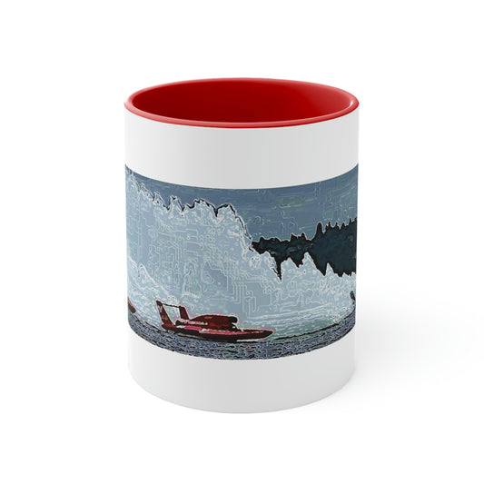 Accent Coffee Mug, 11oz ... Seattle Columbia Cup On Lake Washington ... "Dave Wilcox Heads For The Win" ... Associate Gift-Photo ... Original Works ...